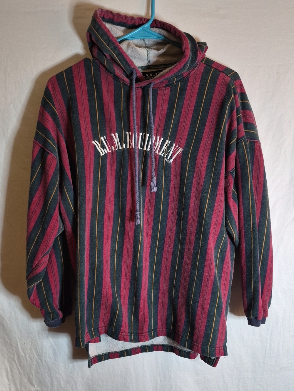 B.U.M. Equipment Striped Pullover Hoodie in Maroon & Navy with Logo